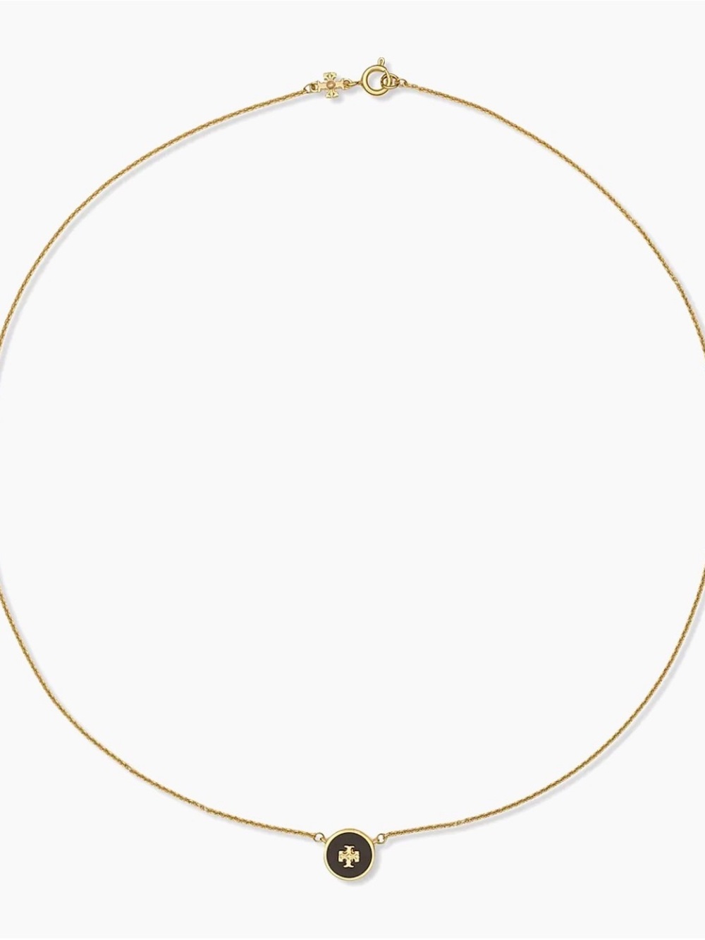Tory Burch Kira Enamel Pendant Necklace, Black - New - Picture 2 of 7